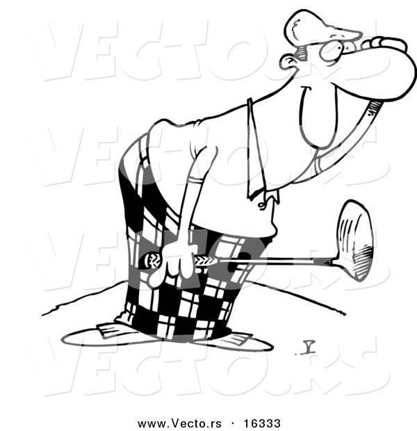 Vector of a Cartoon Male Golfer Watching - Outlined Coloring Page Drawing