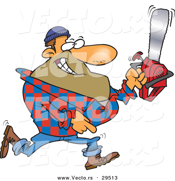 Vector of a Cartoon Male Lumberjack Carrying a Saw