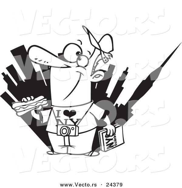 Vector of a Cartoon Male New York Tourist - Outlined Coloring Page