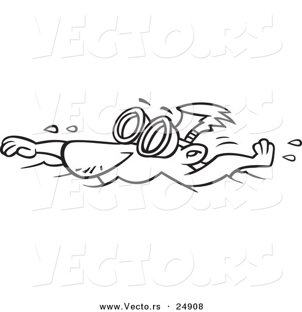 Vector of a Cartoon Male Swimmer Wearing Goggles - Outlined Coloring Page