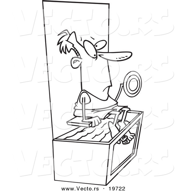 Vector of a Cartoon Man Above a Dunk Tank - Outlined Coloring Page