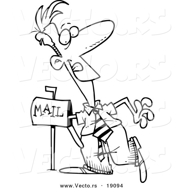 Vector of a Cartoon Man Anxiously Reaching into His Mailbox - Outlined Coloring Page