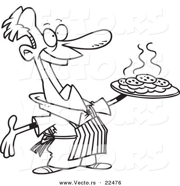 Vector of a Cartoon Man Baking Cookies - Coloring Page Outline