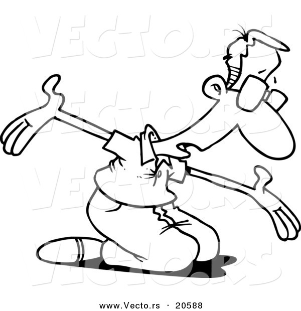 Vector of a Cartoon Man Begging for Forgiveness - Coloring Page Outline