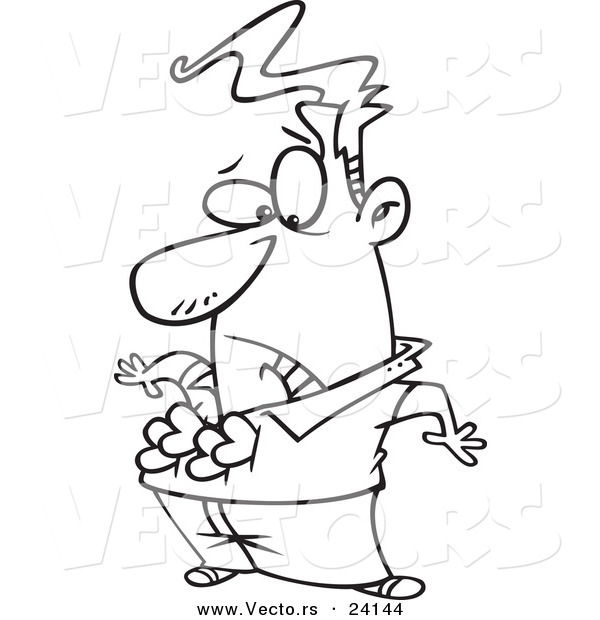 Vector of a Cartoon Man Being Attacked by Hearts - Coloring Page Outline