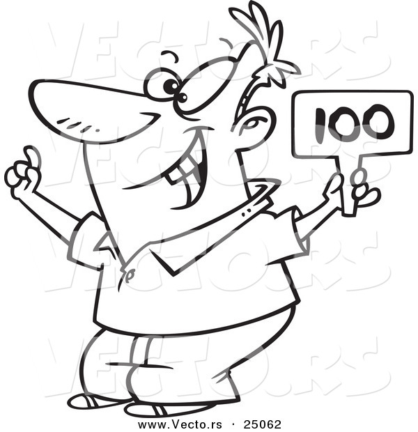 Vector of a Cartoon Man Bidding and Holding a Sign - Outlined Coloring Page