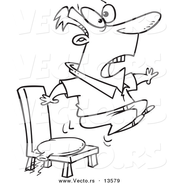 Vector of a Cartoon Man Bouncing out of His Chair After Sitting on a Whoopee Cushion - Coloring Page Outline