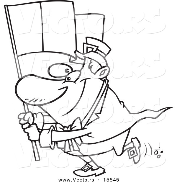 Vector of a Cartoon Man Carrying an Irish Flag - Coloring Page Outline