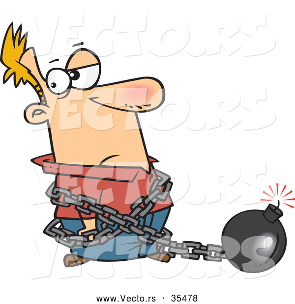 Vector of a Cartoon Man Chained to a Lit Bomb