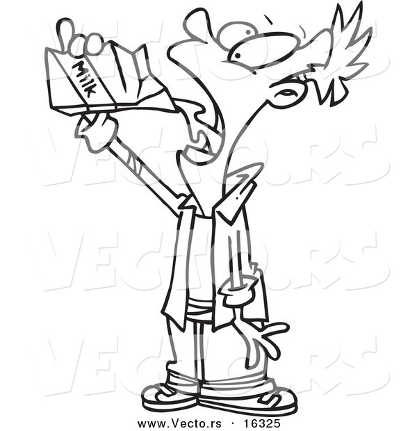 Vector of a Cartoon Man Chugging Milk from the Carton - Outlined Coloring Page Drawing