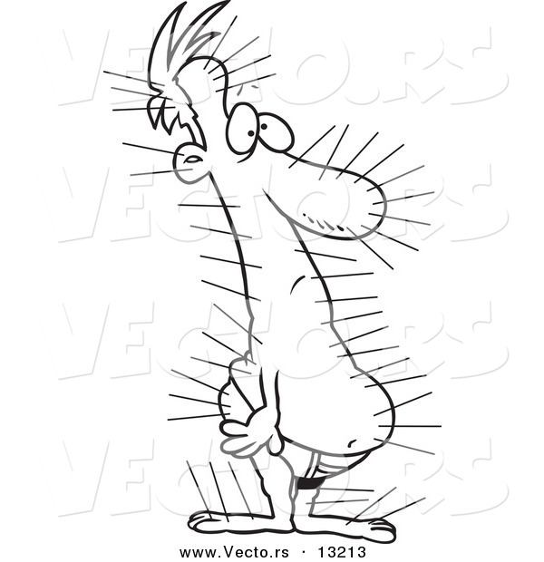 Vector of a Cartoon Man Covered in Acupuncture Needles - Coloring Page Outline