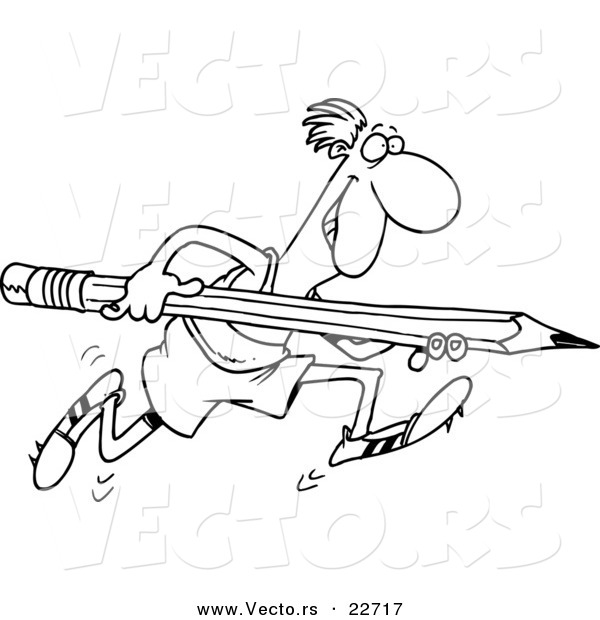 Vector of a Cartoon Man Doing a Pencil Vault - Coloring Page Outline