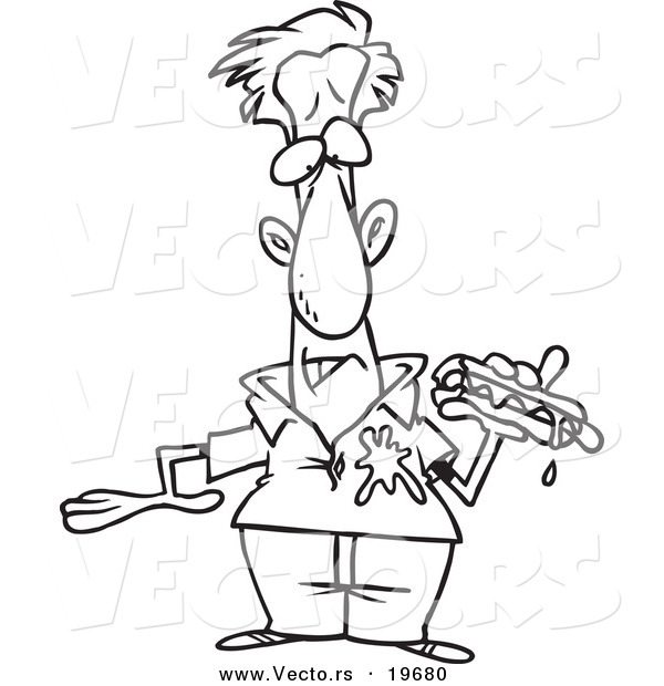 Vector of a Cartoon Man Dripping Ketchup on His Shirt - Outlined Coloring Page