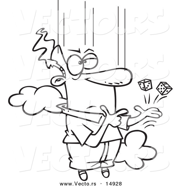 Vector of a Cartoon Man Falling from the Sky with Dice - Coloring Page Outline