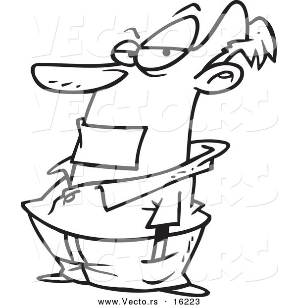 Vector of a Cartoon Man Gagged with Tape - Outlined Coloring Page Drawing