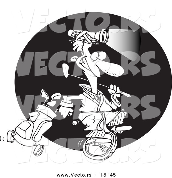 Vector of a Cartoon Man Golfing at Night - Coloring Page Outline