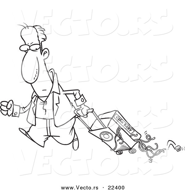 Vector of a Cartoon Man Hauling Spaghetti in His Suitcase - Coloring Page Outline