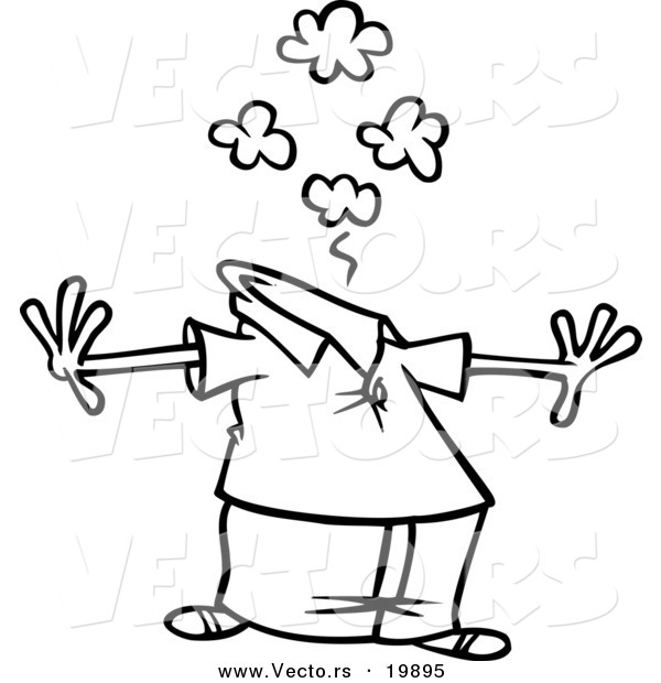 Vector of a Cartoon Man Having a Mind Bomb - Outlined Coloring Page