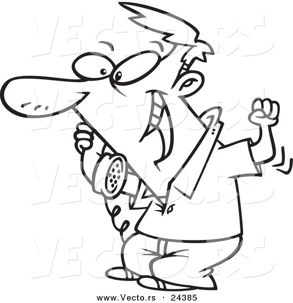 Vector of a Cartoon Man Hearing Good News on the Phone - Outlined Coloring Page