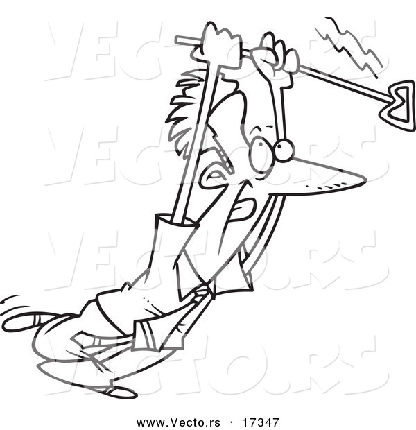 Vector of a Cartoon Man Holding a Branding Iron - Coloring Page Outline