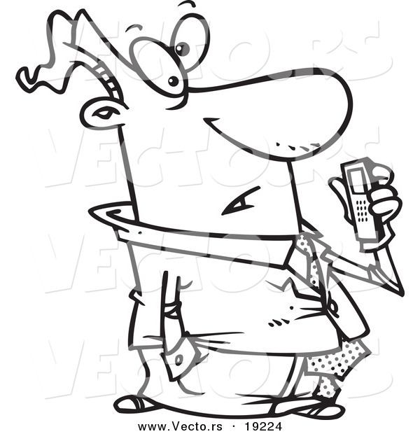 Vector of a Cartoon Man Holding a Dictaphone - Outlined Coloring Page