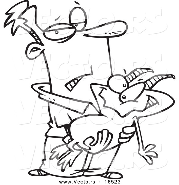Vector of a Cartoon Man Holding a Grudge - Outlined Coloring Page Drawing