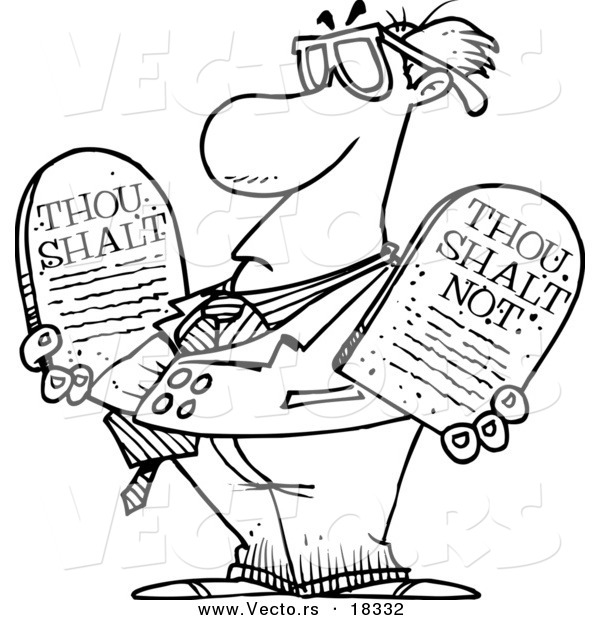 Vector of a Cartoon Man Holding Rule Tablets - Outlined Coloring Page