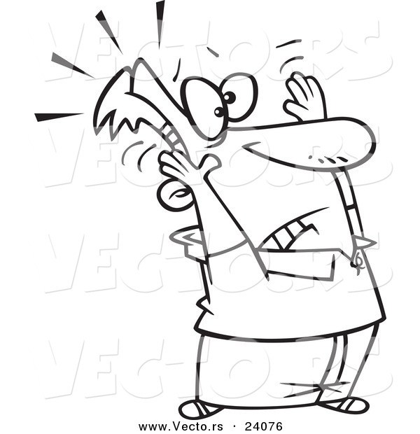 Vector of a Cartoon Man Holding up His Arms in Surrender - Coloring Page Outline