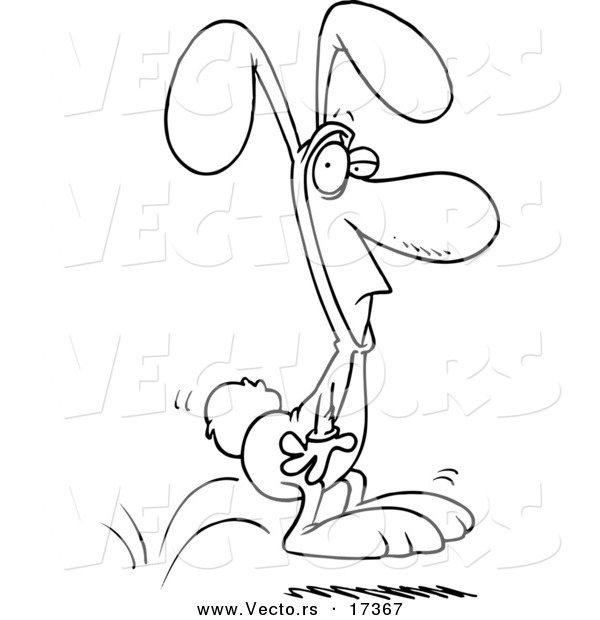 Vector of a Cartoon Man Hopping in a Bunny Suit - Coloring Page Outline