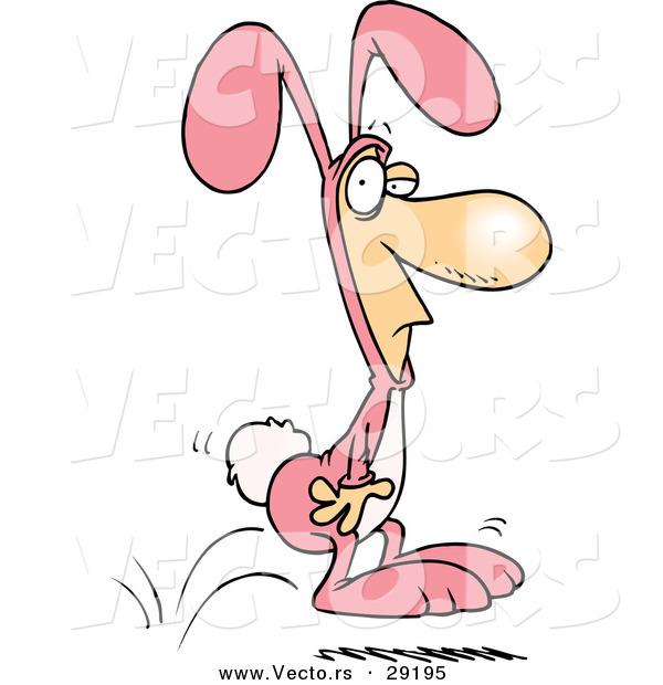 Vector of a Cartoon Man Hopping in a Pink Bunny Costume