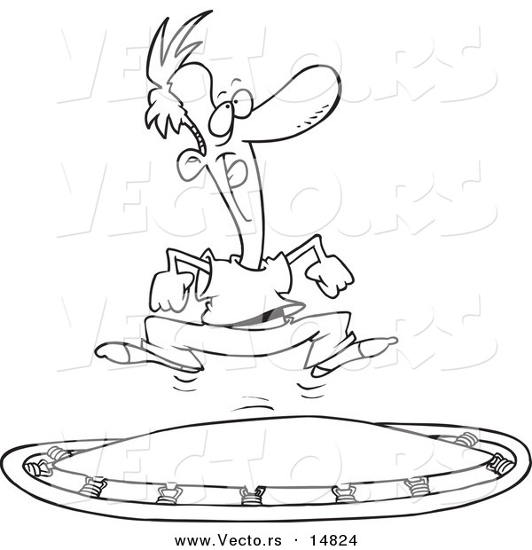 Vector of a Cartoon Man Jumping on a Trampoline - Coloring Page Outline