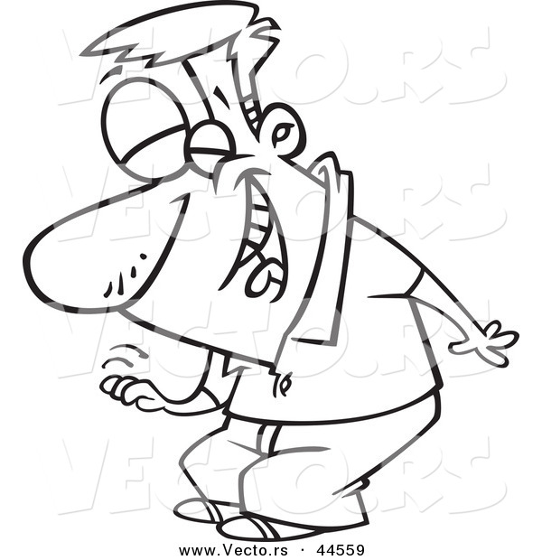 Vector of a Cartoon Man Laughing - Coloring Page Outline