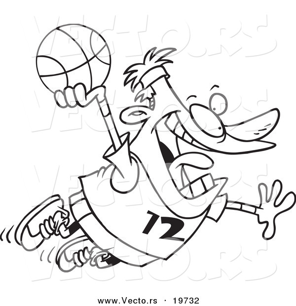 Vector of a Cartoon Man Making a Slam Dunk - Outlined Coloring Page