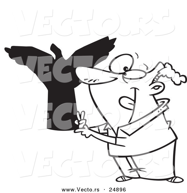 Vector of a Cartoon Man Making Shadow Puppets - Outlined Coloring Page