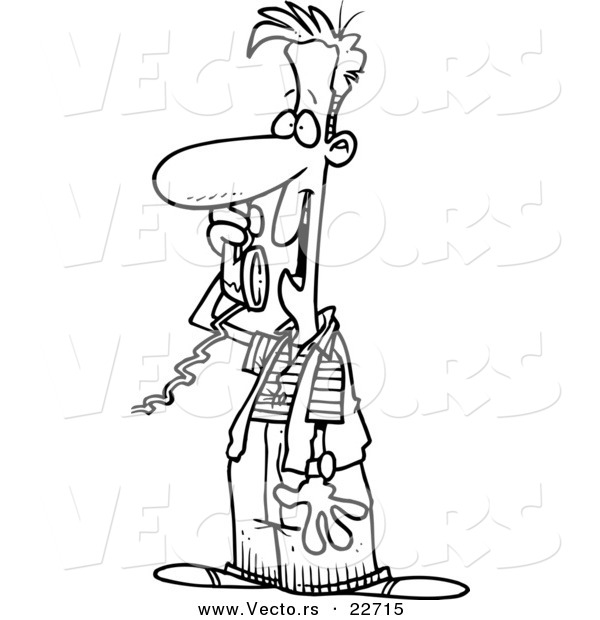 Vector of a Cartoon Man on the Phone - Coloring Page Outline