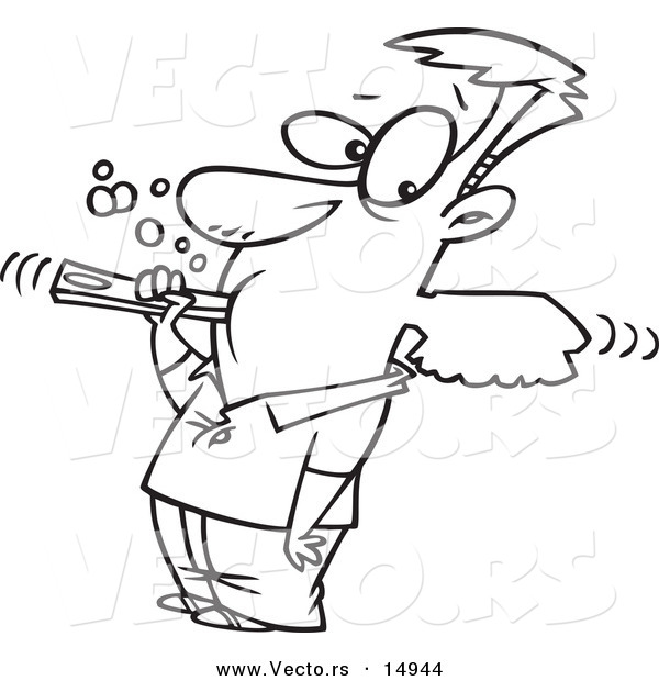Vector of a Cartoon Man over Aggressively Brushing His Teeth - Coloring Page Outline