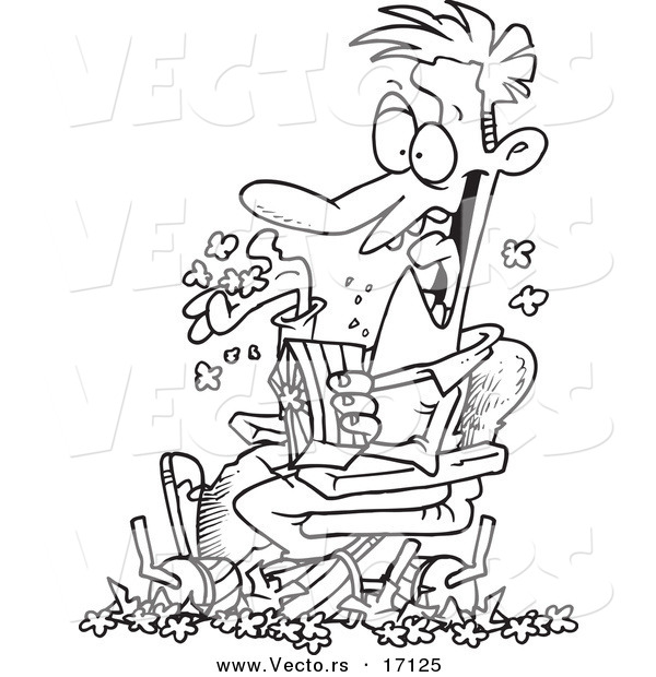 Vector of a Cartoon Man Pigging out and Making a Mess in the Movie Theater - Coloring Page Outline