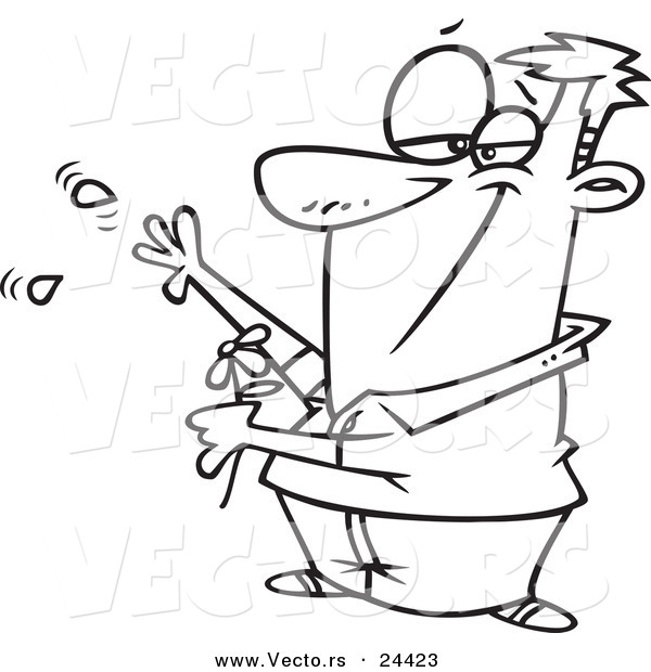 Vector of a Cartoon Man Playing She Loves Me with a Flower - Outlined Coloring Page
