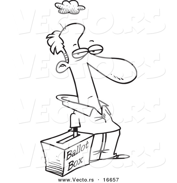 Vector of a Cartoon Man Reaching His Hand in a Ballot Box - Outlined Coloring Page Drawing