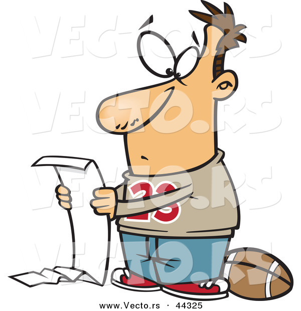 Vector of a Cartoon Man Reading a Long to Do List Before Playing Football