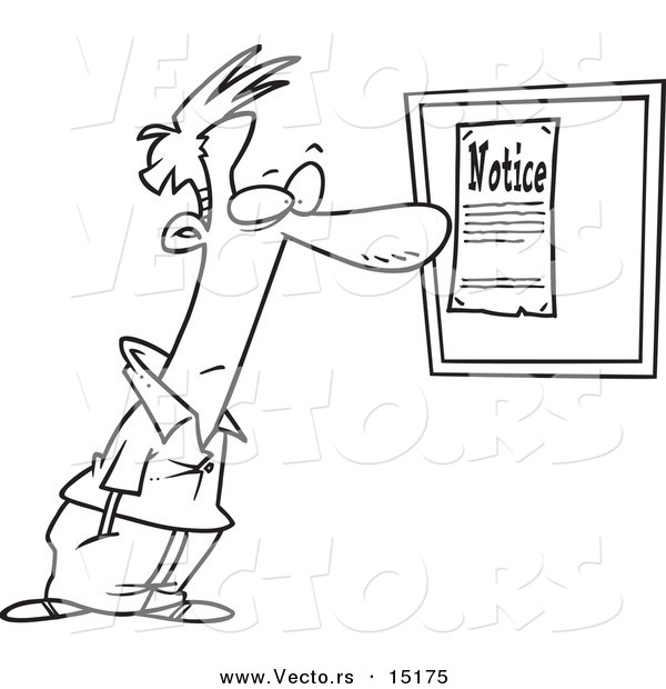 Vector of a Cartoon Man Reading a Notice - Coloring Page Outline