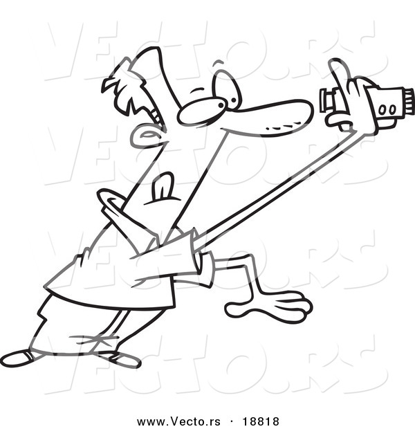 Vector of a Cartoon Man Recording a Home Video - Outlined Coloring Page
