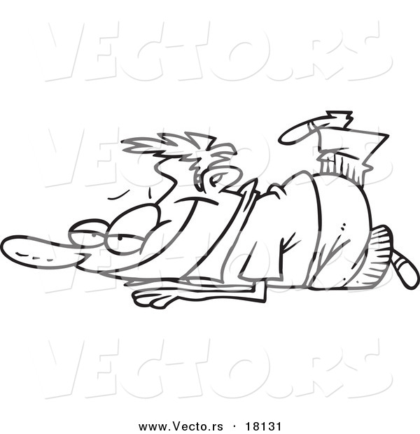 Vector of a Cartoon Man Relaxing on the Ground - Outlined Coloring Page