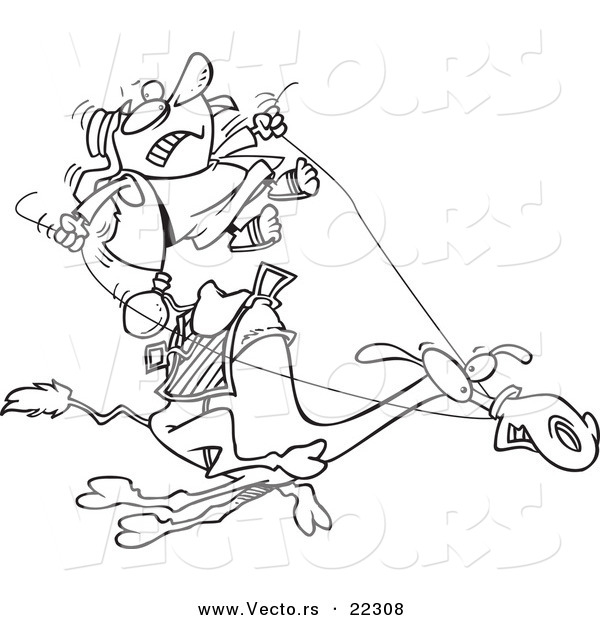 Vector of a Cartoon Man Riding a Fast Camel - Coloring Page Outline