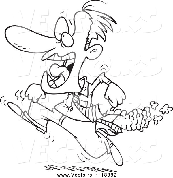 Vector of a Cartoon Man Running with a Fiery Butt - Outlined Coloring Page