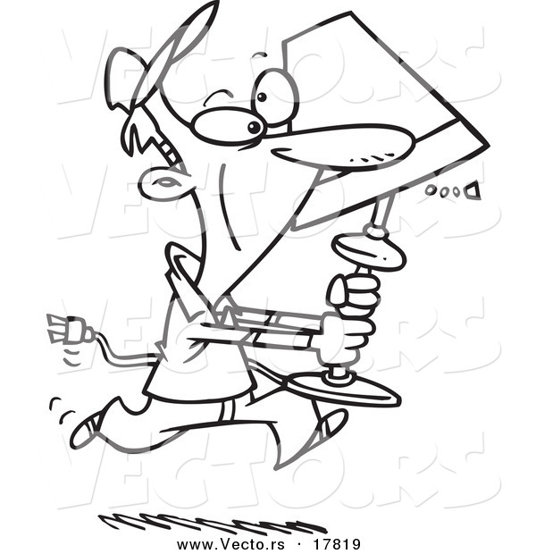Vector of a Cartoon Man Running with a Lamp - Outlined Coloring Page