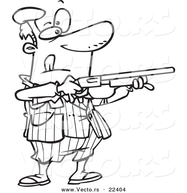 Vector of a Cartoon Man Shooting Clay Pigeons - Coloring Page Outline