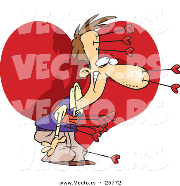 Vector of a Cartoon Man Shot by 11 Love Heart Arrows