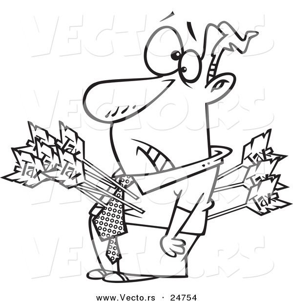 Vector of a Cartoon Man Shot with Tax Arrows - Outlined Coloring Page