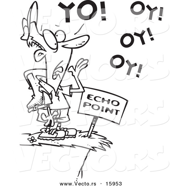 Vector of a Cartoon Man Shouting at Echo Point - Outlined Coloring Page Drawing